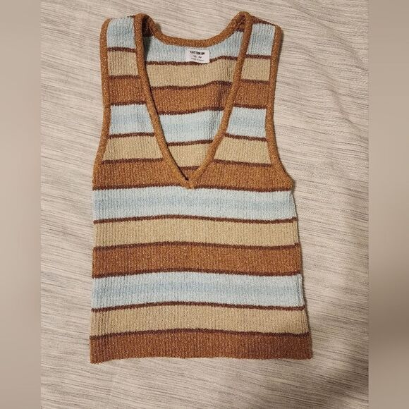 Cotton On Striped VNeck Blue Brown Vest Top Size XS Fall Like New - Picture 3 of 6